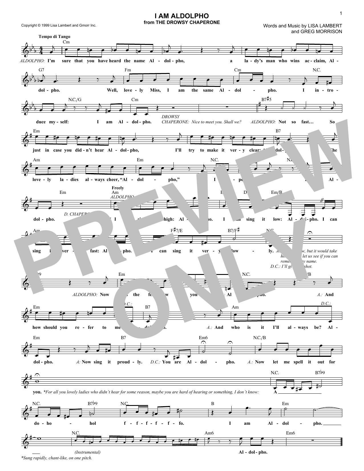 Greg Morrison I Am Aldolpho sheet music notes and chords. Download Printable PDF.