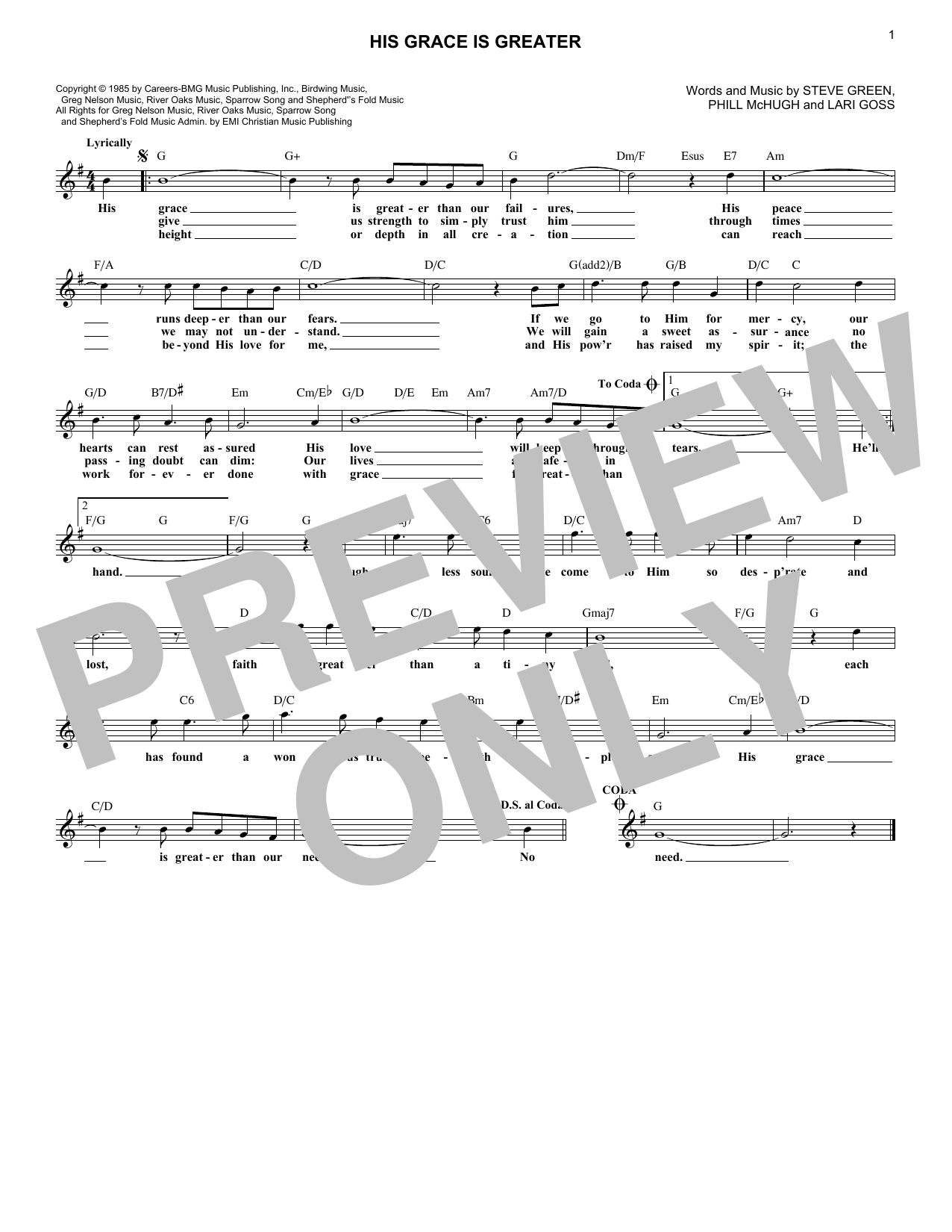 Greg Nelson His Grace Is Greater sheet music notes and chords. Download Printable PDF.