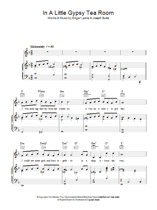 Learn to play Greta Keller In A Little Gypsy Tea Room sheet music for Piano, Vocal & Guitar Chords in minutes. Price: 7.8900$ Greta Keller In A Little Gypsy Tea Room sheet music notes and chords arranged for Piano, Vocal & Guitar Chords