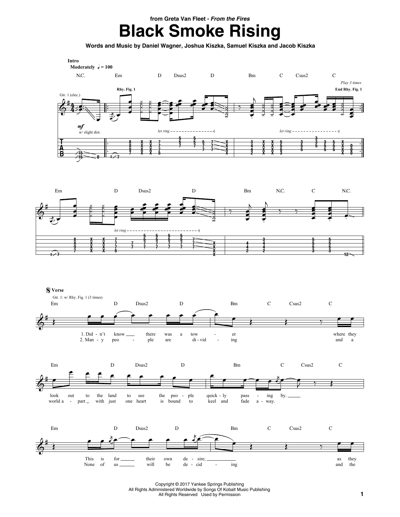 Learn to play Greta Van Fleet Black Smoke Rising sheet music for Guitar Tab in minutes. Price: 7.8900$ Greta Van Fleet Black Smoke Rising sheet music notes and chords arranged for Guitar Tab