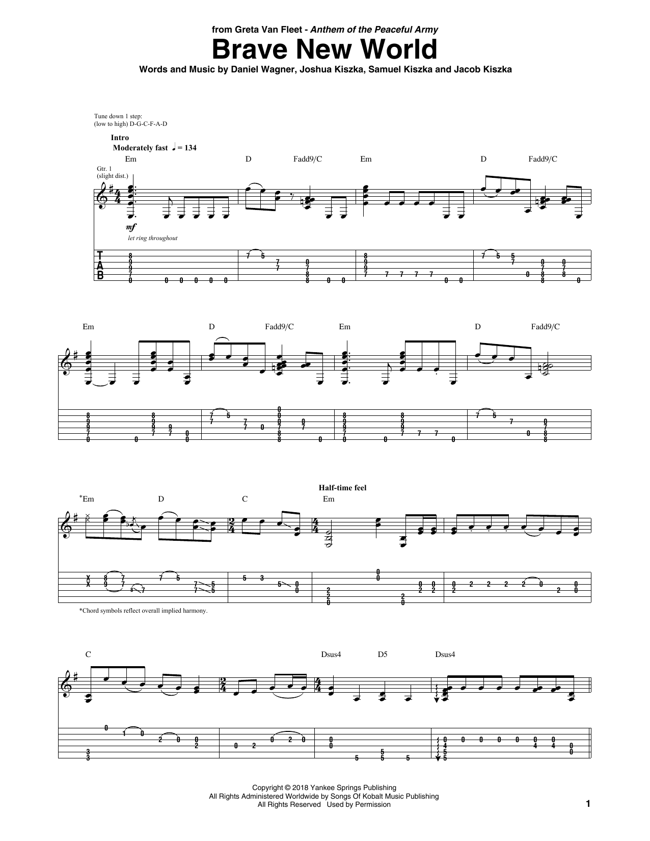 Learn to play Greta Van Fleet Brave New World sheet music for Guitar Tab in minutes. Price: 7.8900$ Greta Van Fleet Brave New World sheet music notes and chords arranged for Guitar Tab