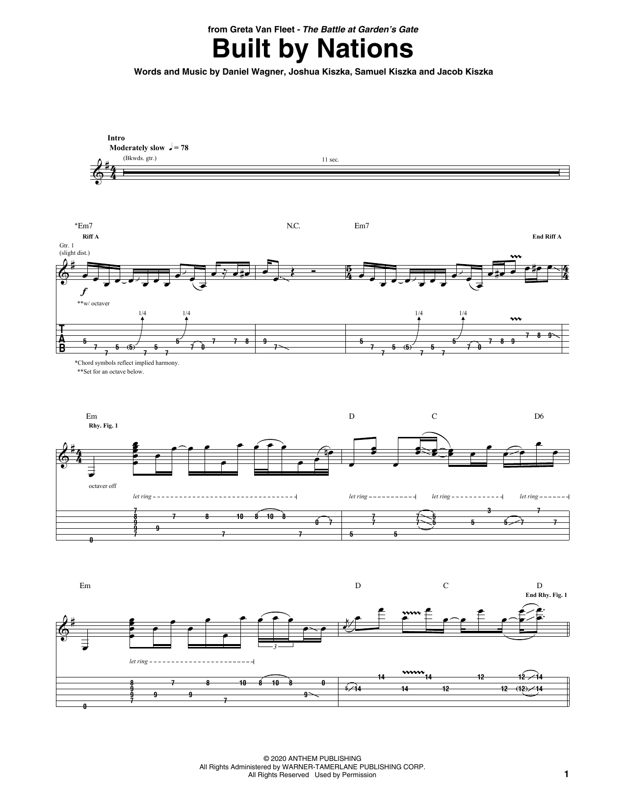 Greta Van Fleet Built By Nations sheet music notes and chords. Download Printable PDF.