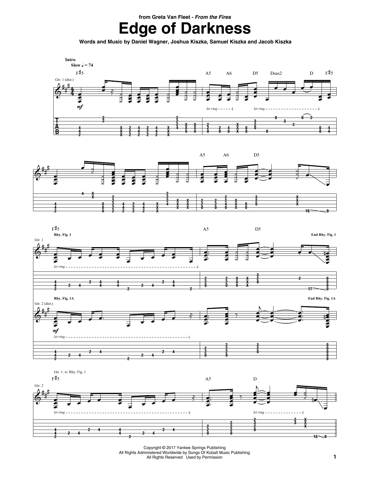 Learn to play Greta Van Fleet Edge Of Darkness sheet music for Guitar Tab in minutes. Price: 7.8900$ Greta Van Fleet Edge Of Darkness sheet music notes and chords arranged for Guitar Tab