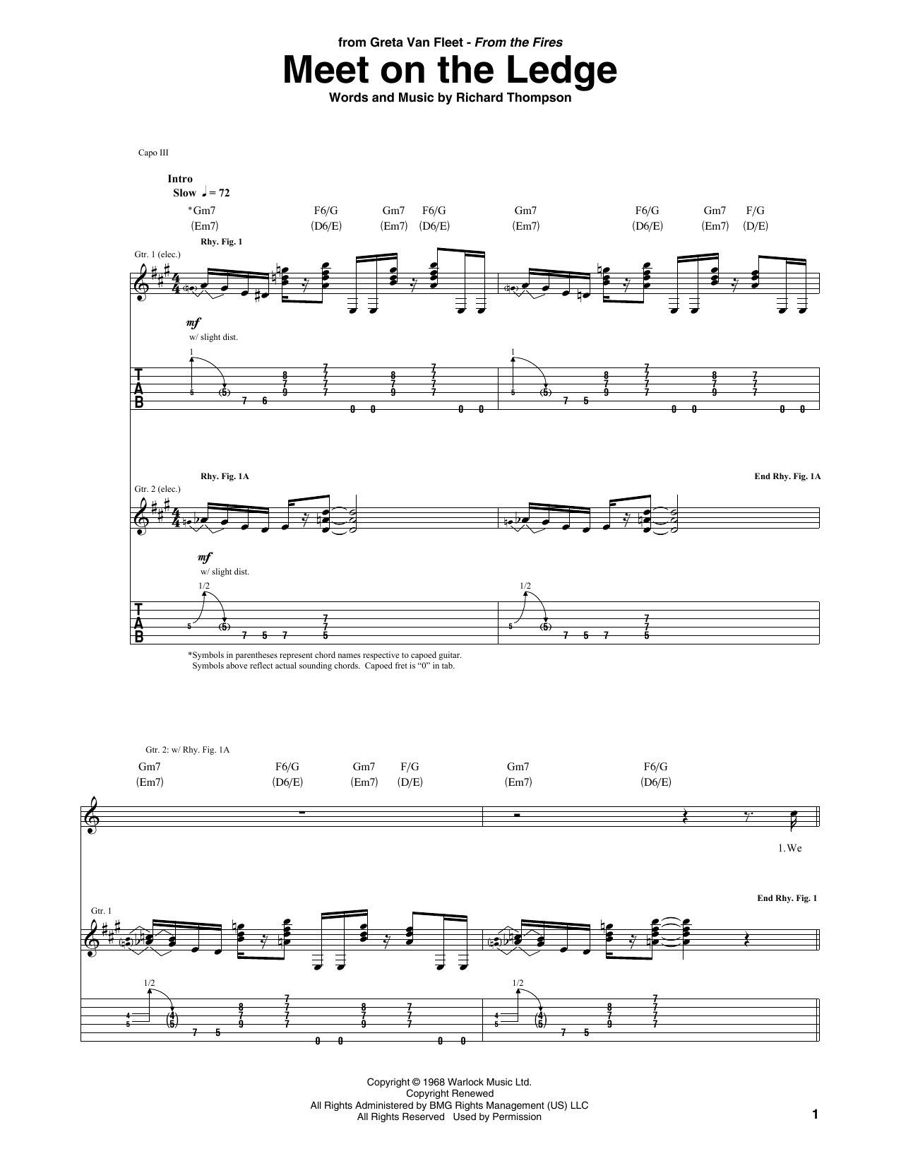 Learn to play Greta Van Fleet Meet On The Ledge sheet music for Guitar Tab in minutes. Price: 7.8900$ Greta Van Fleet Meet On The Ledge sheet music notes and chords arranged for Guitar Tab