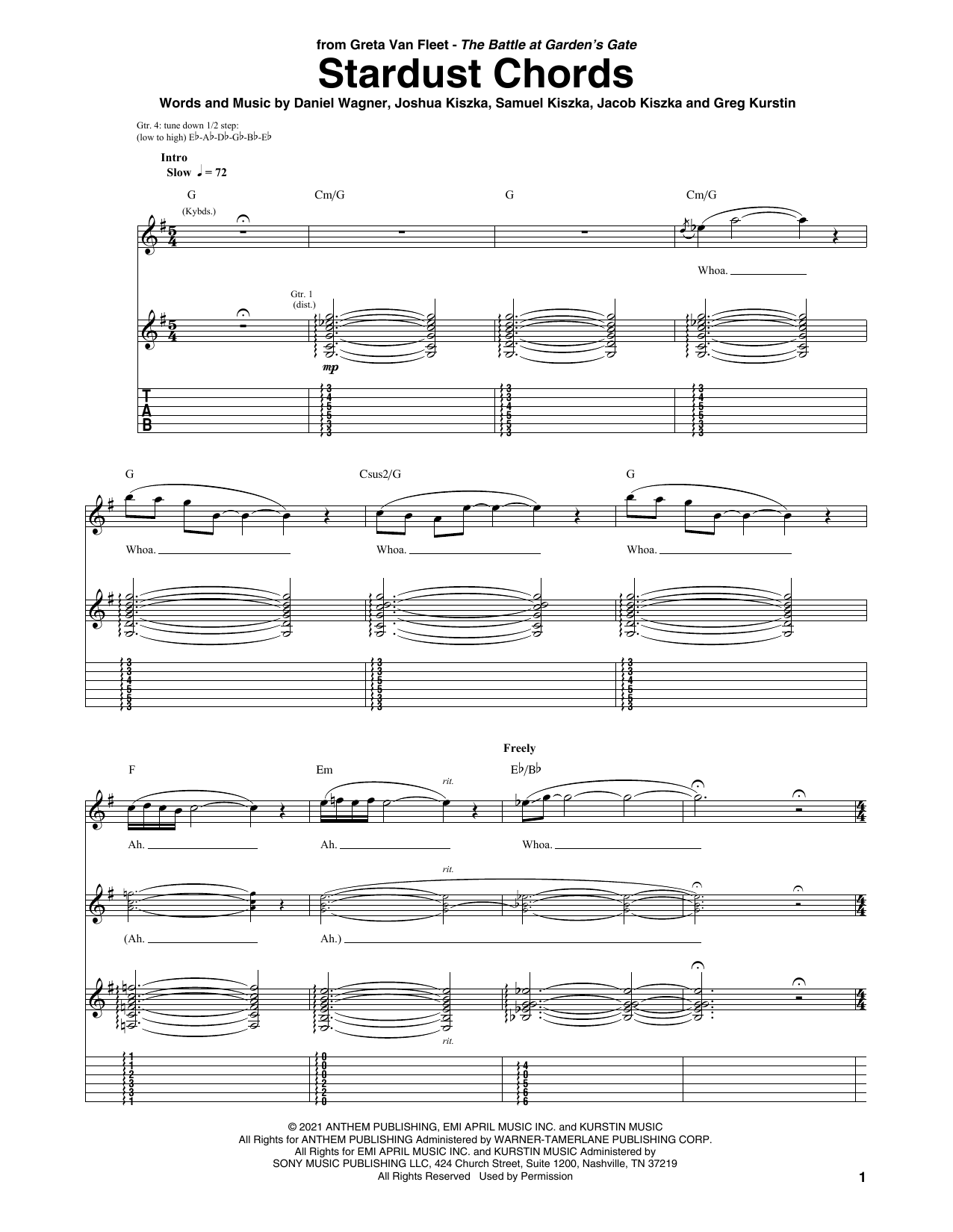 Greta Van Fleet Stardust Chords sheet music notes and chords. Download Printable PDF.