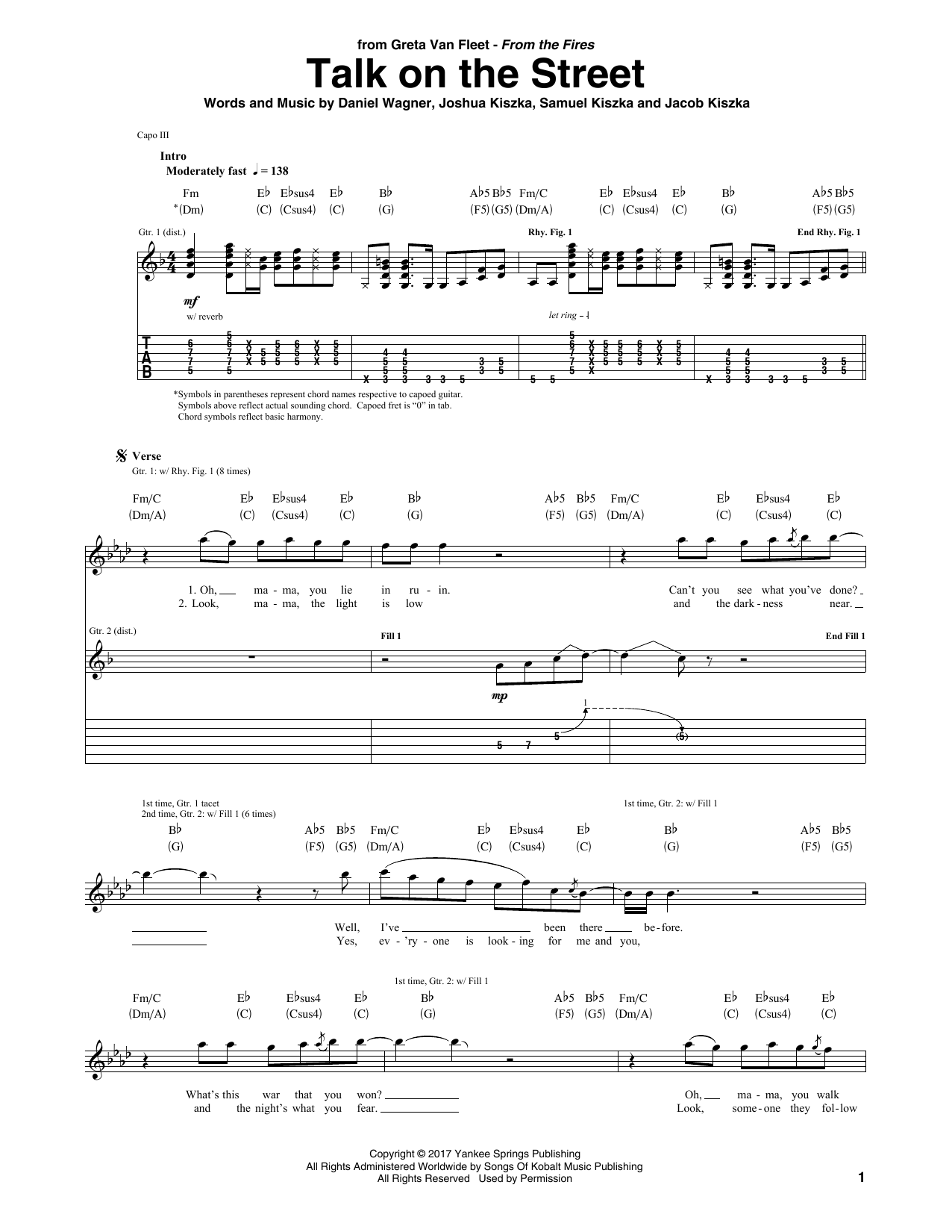 Learn to play Greta Van Fleet Talk On The Street sheet music for Guitar Tab in minutes. Price: 7.8900$ Greta Van Fleet Talk On The Street sheet music notes and chords arranged for Guitar Tab