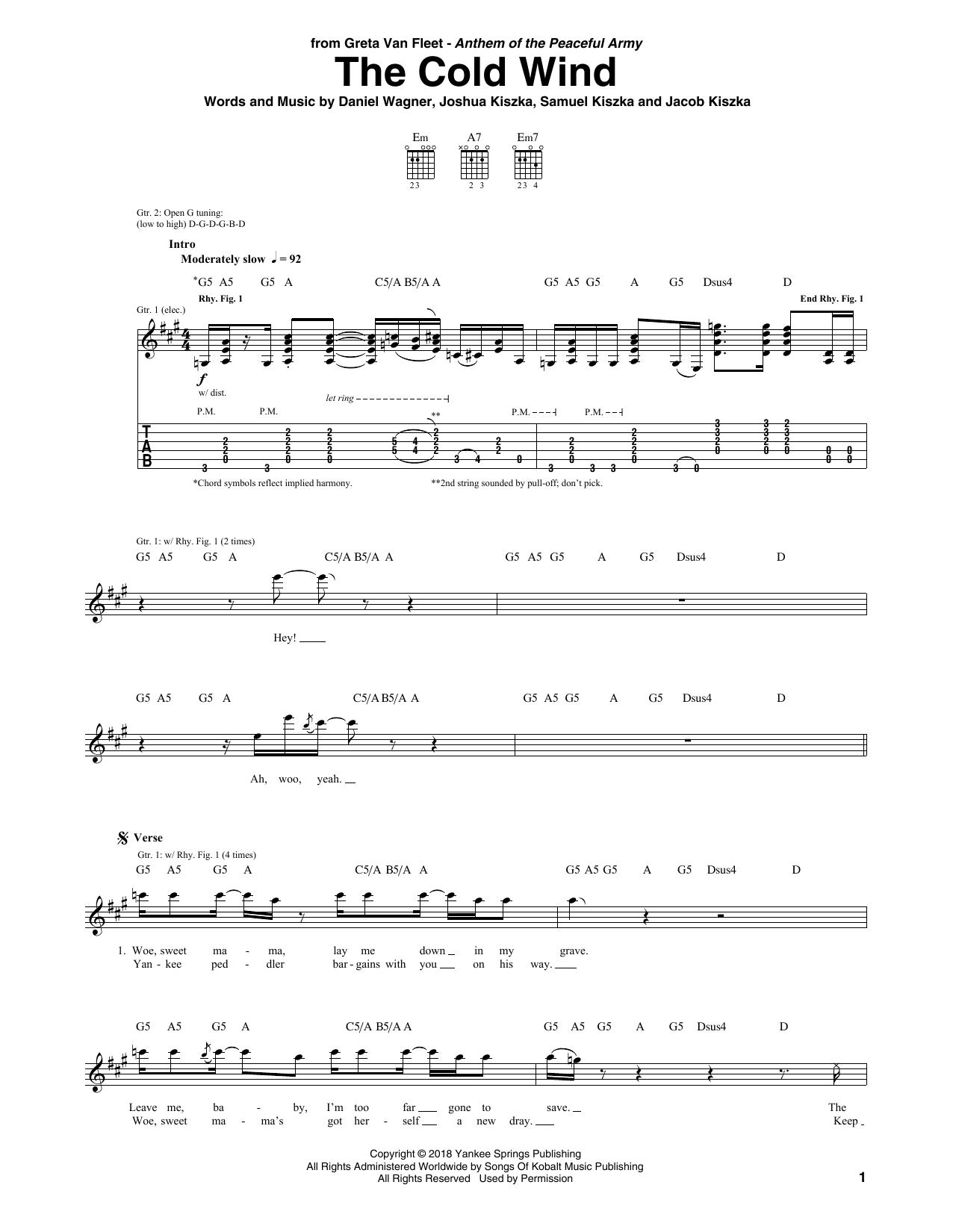 Learn to play Greta Van Fleet The Cold Wind sheet music for Guitar Tab in minutes. Price: 7.8900$ Greta Van Fleet The Cold Wind sheet music notes and chords arranged for Guitar Tab