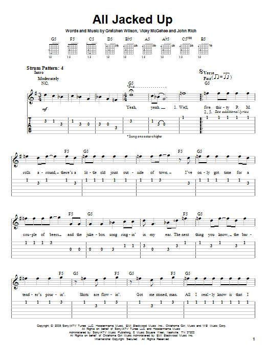 Gretchen Wilson All Jacked Up sheet music notes and chords. Download Printable PDF.