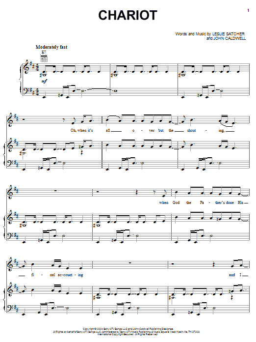 Gretchen Wilson Chariot sheet music notes and chords arranged for Piano, Vocal & Guitar Chords (Right-Hand Melody)