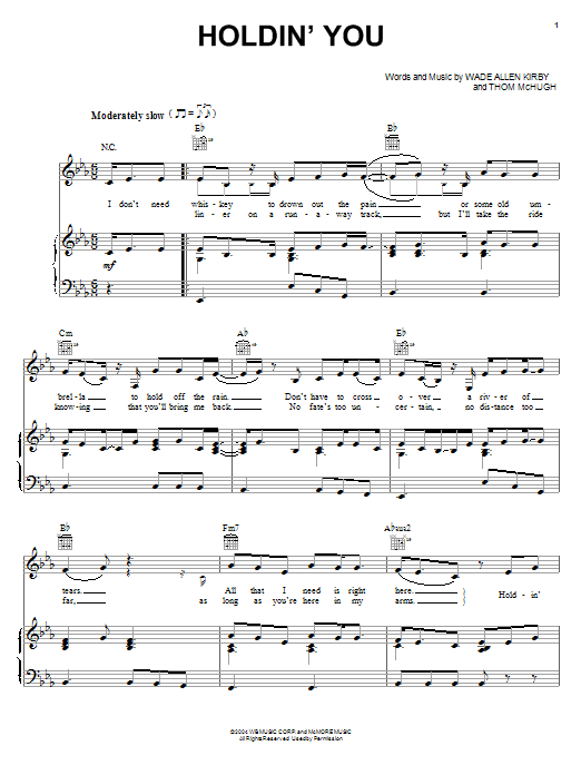 Gretchen Wilson Holdin' You sheet music notes and chords arranged for Piano, Vocal & Guitar Chords (Right-Hand Melody)