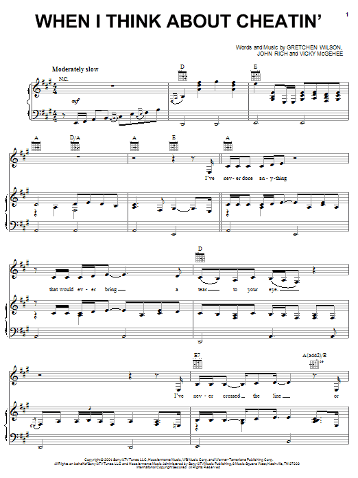 Gretchen Wilson When I Think About Cheatin' sheet music notes and chords. Download Printable PDF.