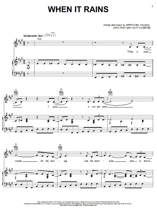 Gretchen Wilson When It Rains sheet music notes and chords arranged for Piano, Vocal & Guitar Chords (Right-Hand Melody)