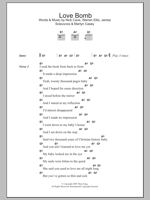 Nick Cave Love Bomb sheet music notes and chords. Download Printable PDF.