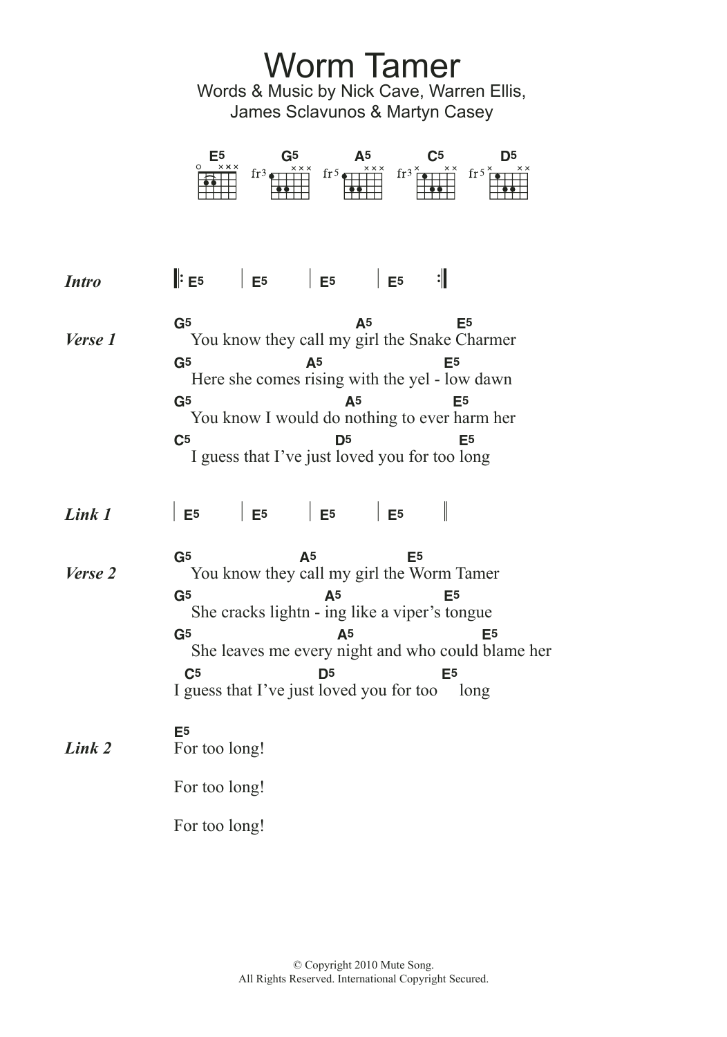 Nick Cave Worm Tamer sheet music notes and chords. Download Printable PDF.