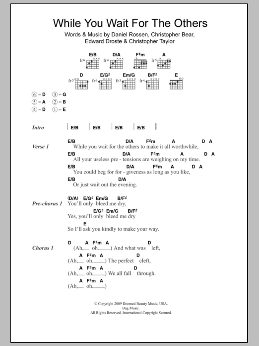 Grizzly Bear While You Wait For The Others sheet music notes and chords arranged for Guitar Chords/Lyrics