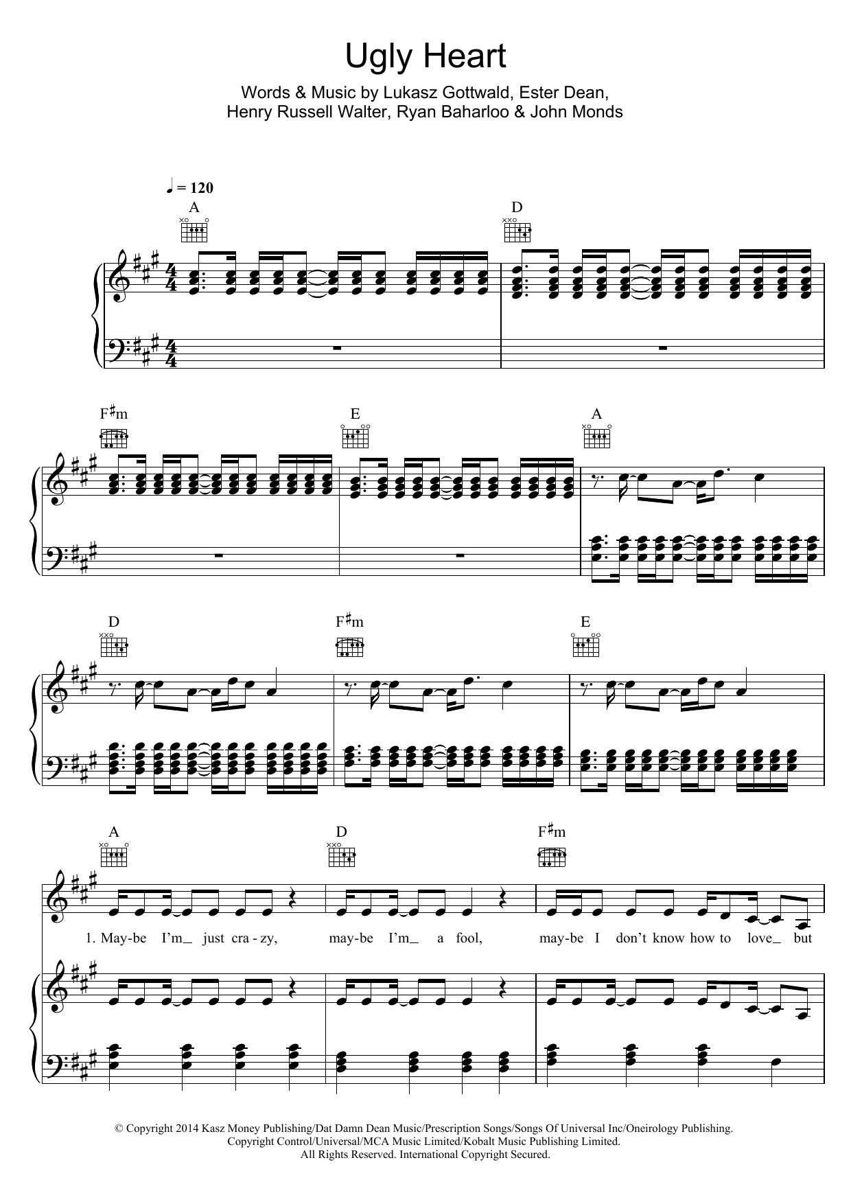 Learn to play G.R.L. Ugly Heart sheet music for Piano, Vocal & Guitar Chords in minutes. Price: 7.8900$ G.R.L. Ugly Heart sheet music notes and chords arranged for Piano, Vocal & Guitar Chords