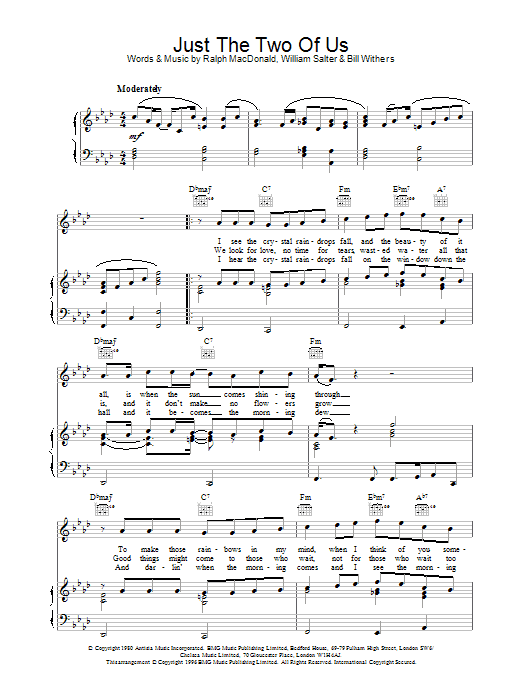 Bill Withers Just The Two Of Us sheet music notes and chords. Download Printable PDF.