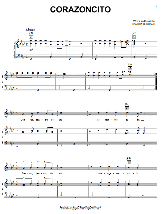 Learn to play Grupo Mania Corazoncito sheet music for Piano, Vocal & Guitar Chords (Right-Hand Melody) in minutes. Price: 7.8900$ Grupo Mania Corazoncito sheet music notes and chords arranged for Piano, Vocal & Guitar Chords (Right-Hand Melody)