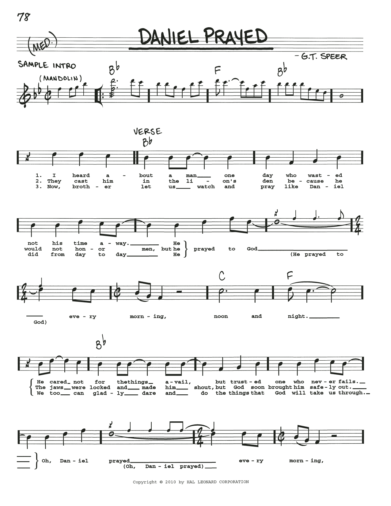 G.T. Speer Daniel Prayed sheet music notes and chords. Download Printable PDF.