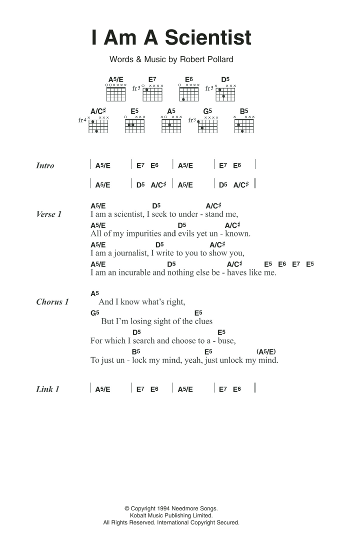 Guided By Voices I Am A Scientist sheet music notes and chords. Download Printable PDF.