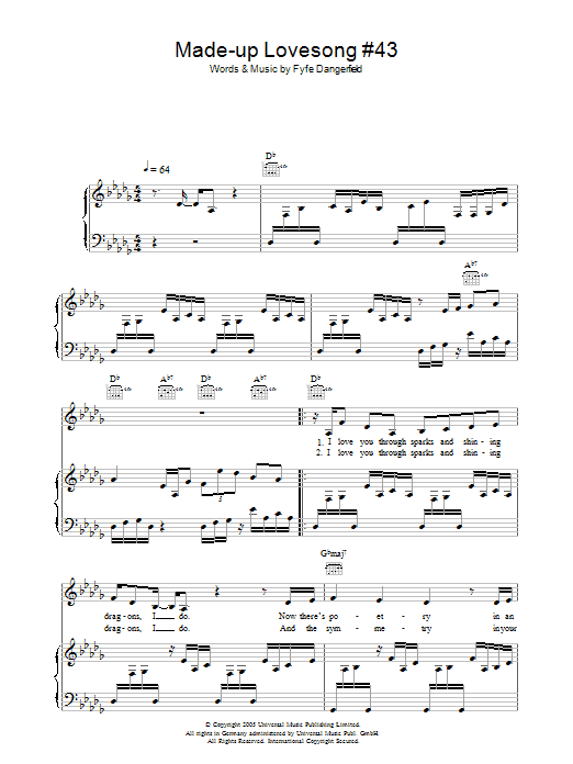 Learn to play Guillemots Made Up Love Song #43 sheet music for Piano, Vocal & Guitar Chords in minutes. Price: 7.8900$ Guillemots Made Up Love Song #43 sheet music notes and chords arranged for Piano, Vocal & Guitar Chords
