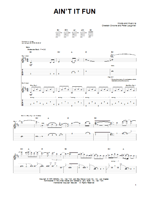 Guns N' Roses Ain't It Fun sheet music notes and chords. Download Printable PDF.