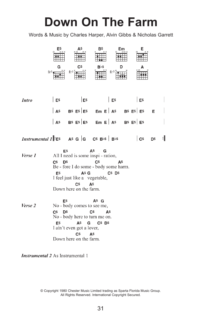 Guns N' Roses Down On The Farm sheet music notes and chords. Download Printable PDF.