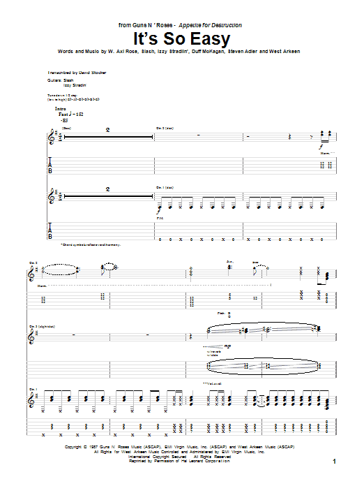 Guns N' Roses It's So Easy sheet music notes and chords. Download Printable PDF.