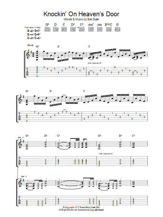 Guns N' Roses Knockin' On Heaven's Door sheet music notes and chords. Download Printable PDF.