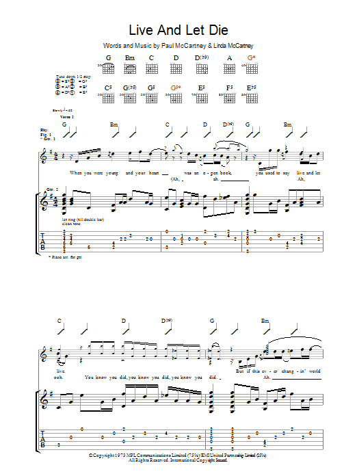 Learn to play Guns N' Roses Live And Let Die sheet music for Guitar Tab in minutes. Price: 7.8900$ Guns N' Roses Live And Let Die sheet music notes and chords arranged for Guitar Tab