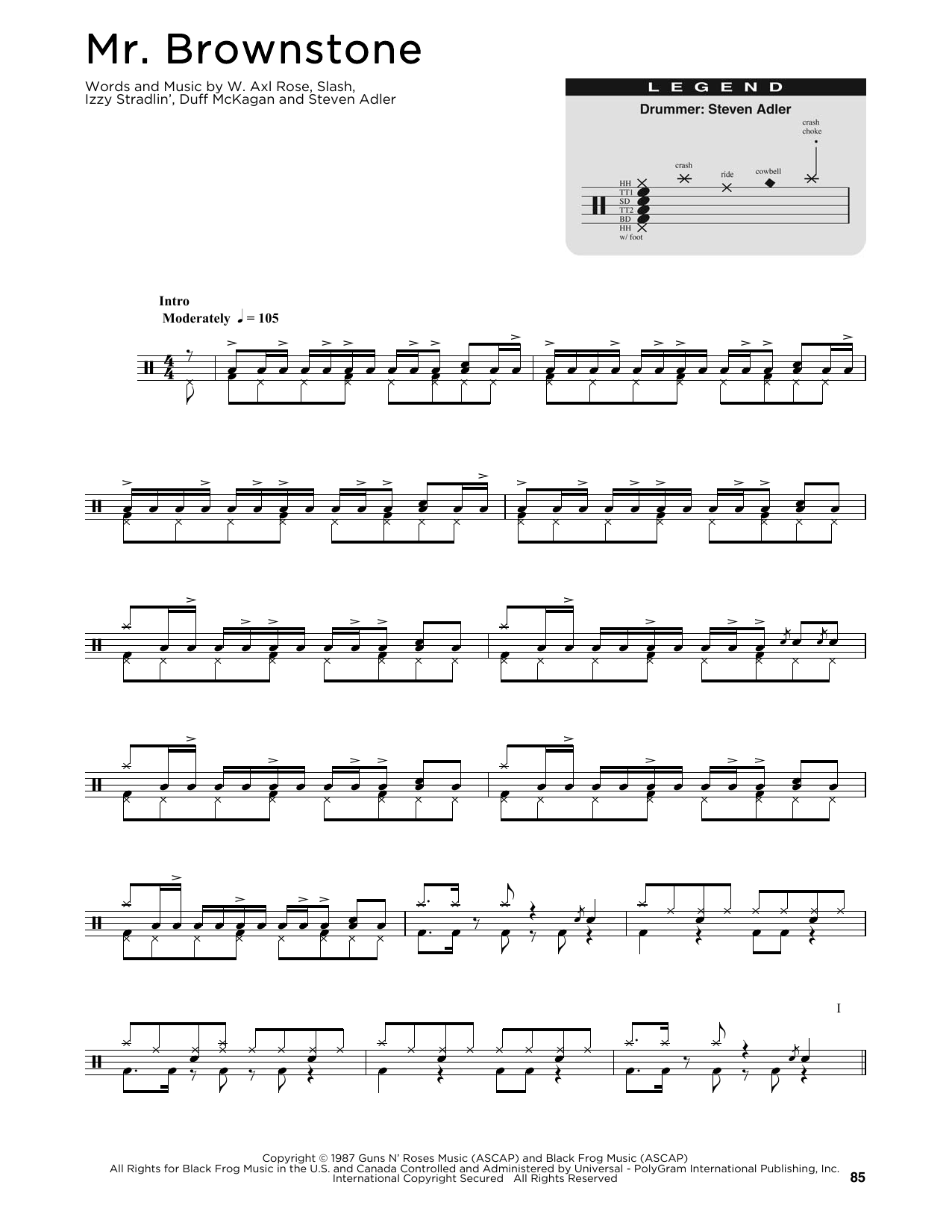 Guns N' Roses Mr. Brownstone sheet music notes and chords. Download Printable PDF.