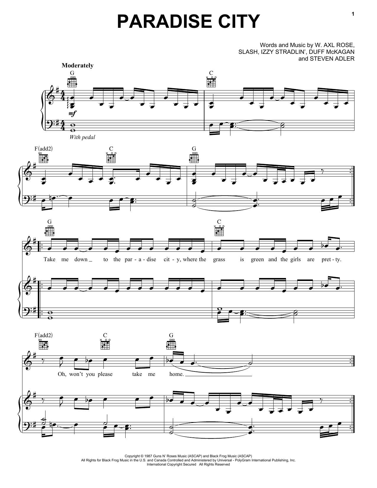 Guns N' Roses Paradise City sheet music notes and chords. Download Printable PDF.