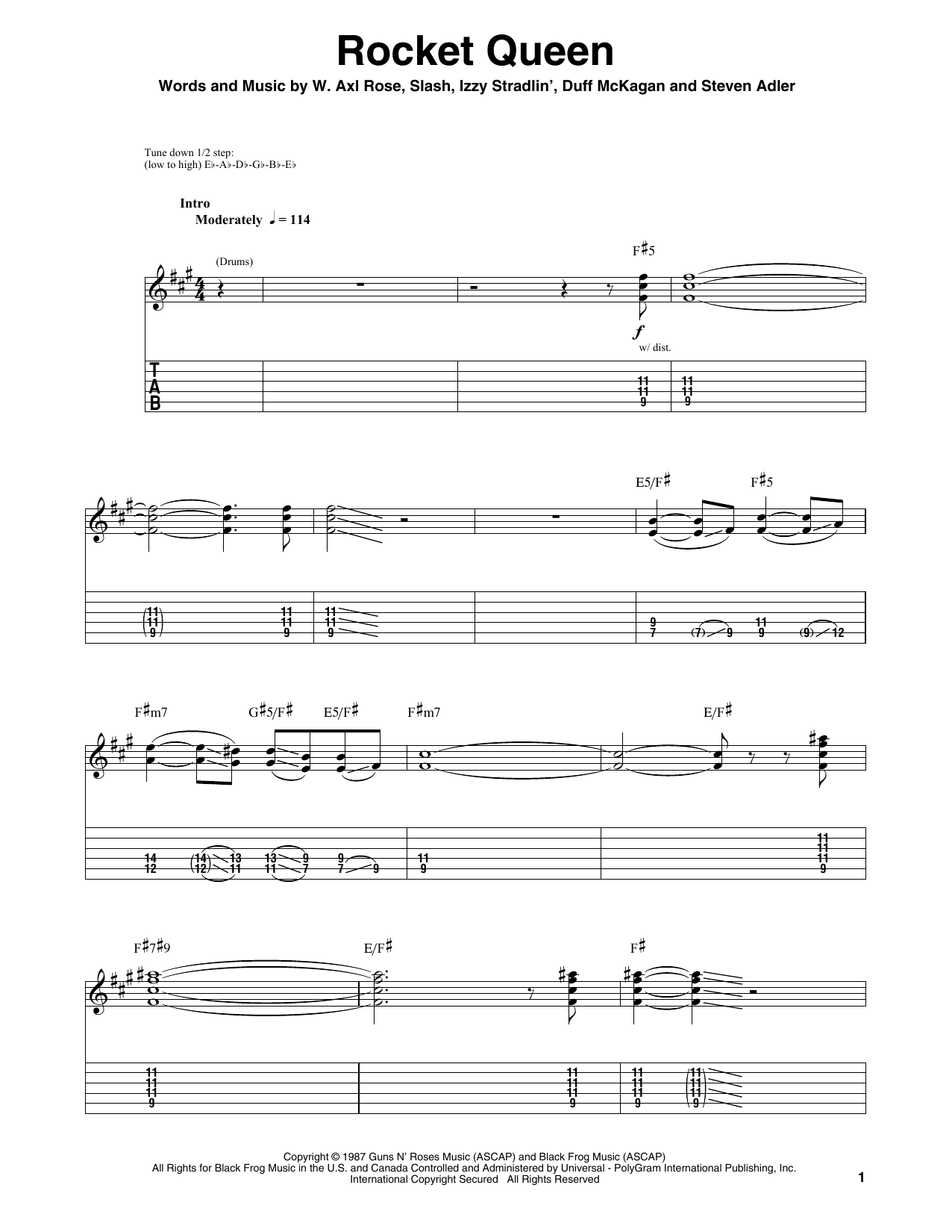 Guns N' Roses Rocket Queen sheet music notes and chords. Download Printable PDF.