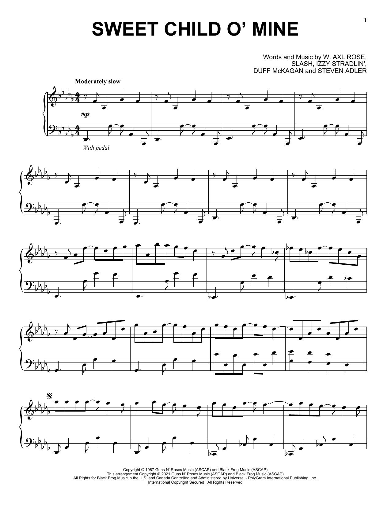 Guns N' Roses Sweet Child O' Mine [Classical version] sheet music notes and chords. Download Printable PDF.