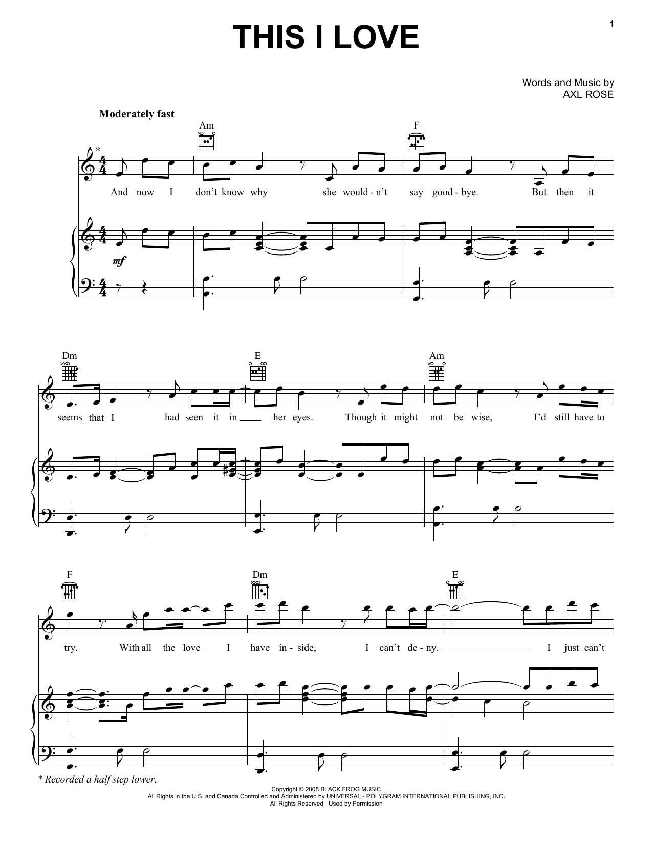 Guns N' Roses This I Love sheet music notes and chords. Download Printable PDF.