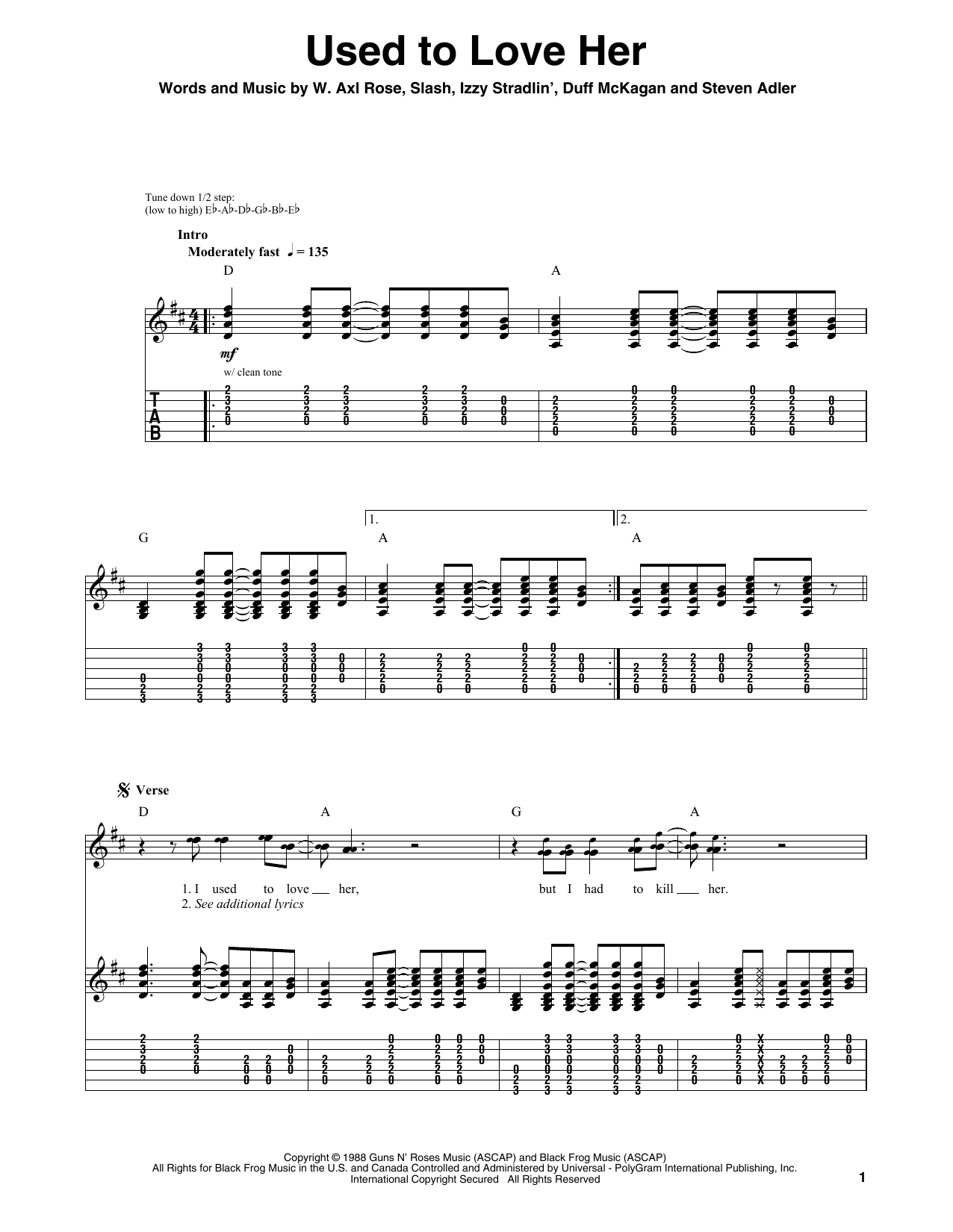 Guns N' Roses Used To Love Her sheet music notes and chords. Download Printable PDF.