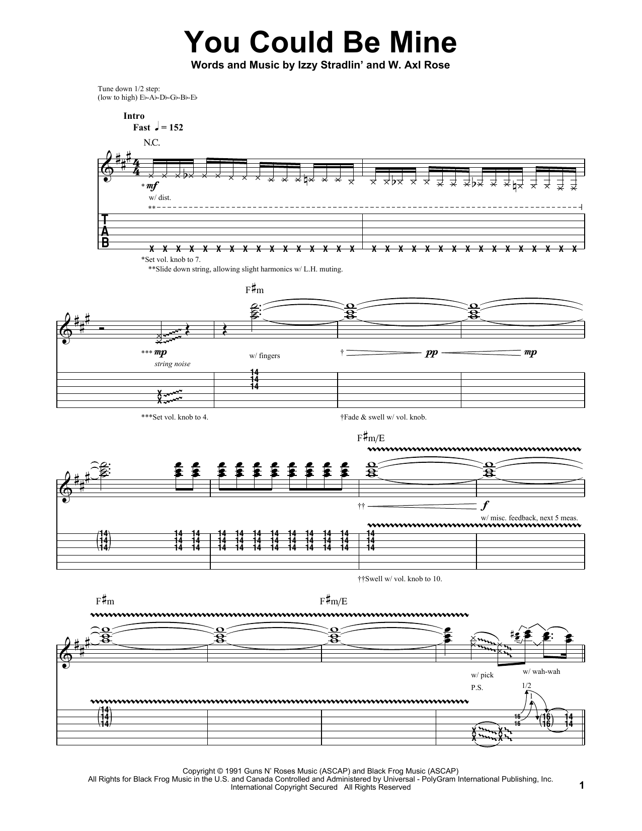 Guns N' Roses You Could Be Mine sheet music notes and chords. Download Printable PDF.