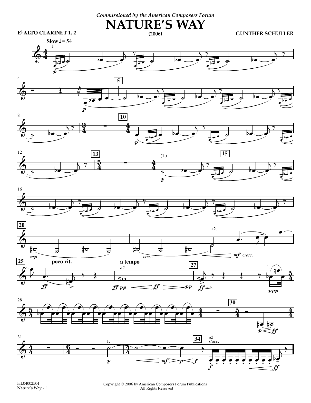 Learn to play Gunther Schuller Nature's Way - Eb Alto Clarinet 1,2 sheet music for Concert Band in minutes. Price: 5.9900$ Gunther Schuller Nature's Way - Eb Alto Clarinet 1,2 sheet music notes and chords arranged for Concert Band