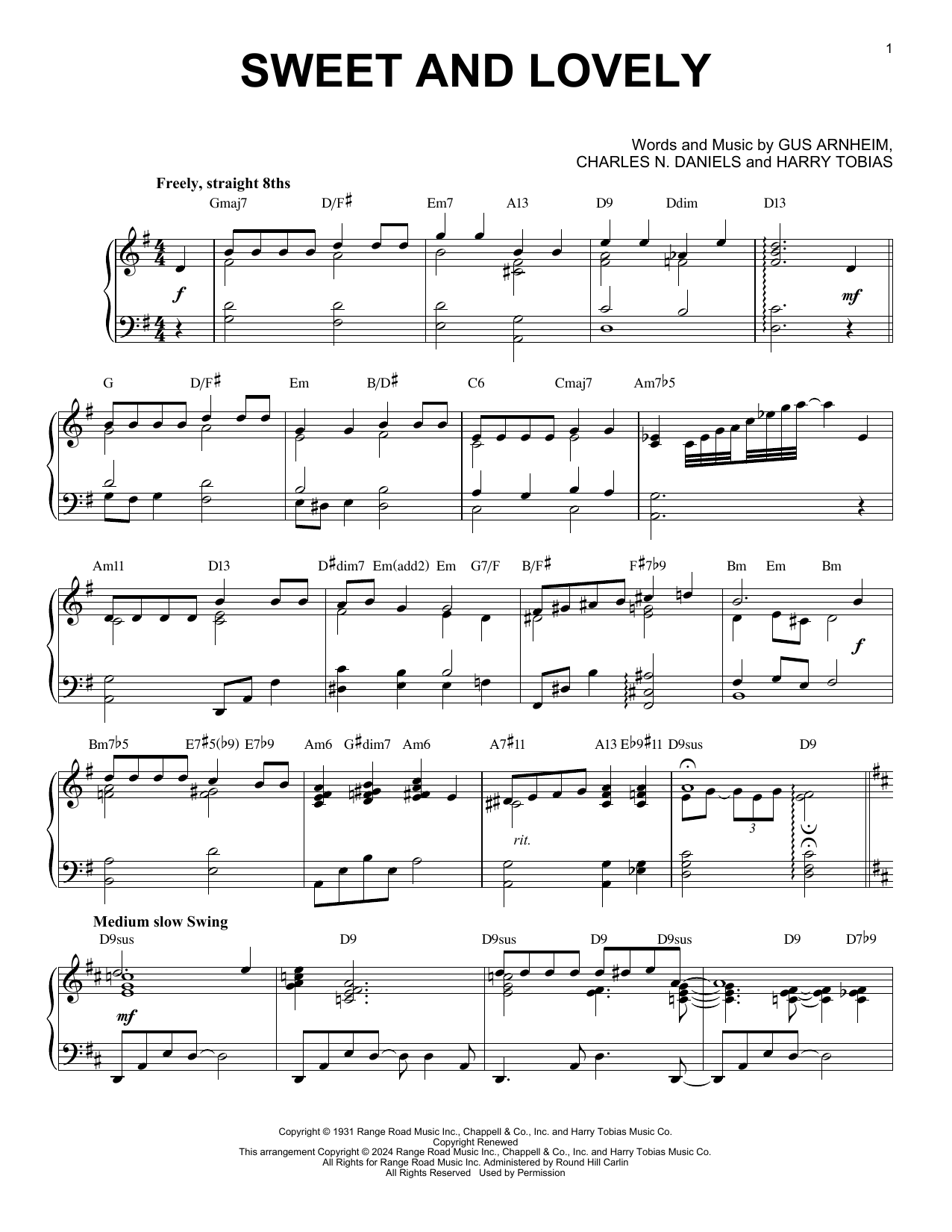 Learn to play Gus Arnheim Sweet And Lovely (arr. Brent Edstrom) sheet music for Piano Solo in minutes. Price: 7.8900$ Gus Arnheim Sweet And Lovely (arr. Brent Edstrom) sheet music notes and chords arranged for Piano Solo