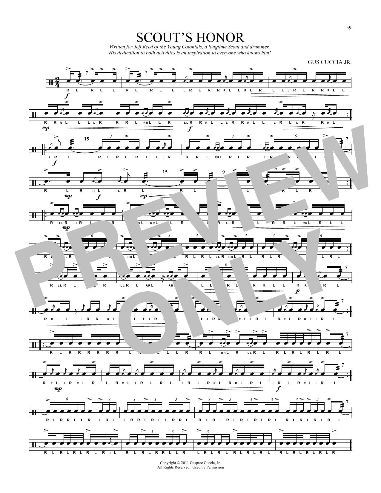 Learn to play Gus Cuccia Scout's Honor sheet music for Snare Drum Solo in minutes. Price: 6.9900$ Gus Cuccia Scout's Honor sheet music notes and chords arranged for Snare Drum Solo