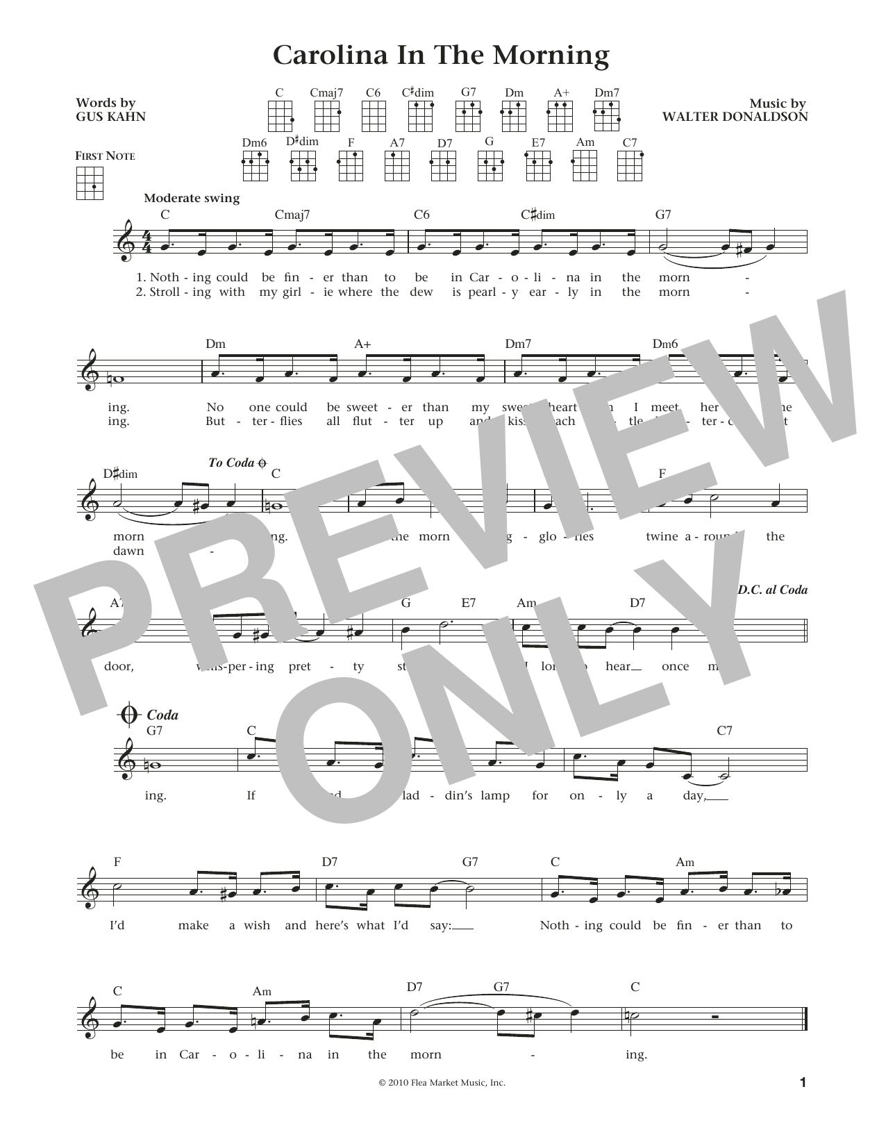 Learn to play Gus Kahn Carolina In The Morning (from The Daily Ukulele) (arr. Liz and Jim Beloff) sheet music for Ukulele in minutes. Price: 5.9900$ Gus Kahn Carolina In The Morning (from The Daily Ukulele) (arr. Liz and Jim Beloff) sheet music notes and chords arranged for Ukulele