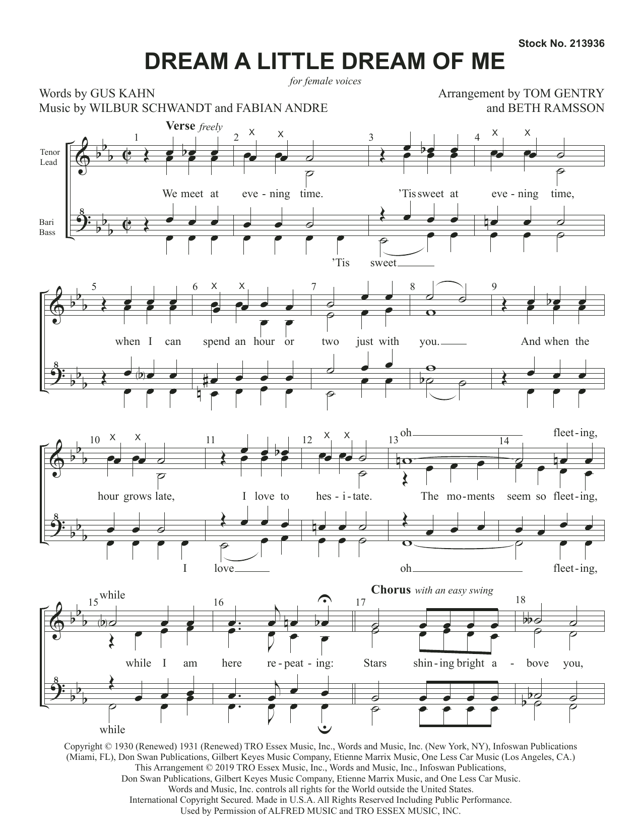 Learn to play Tom Gentry Dream a Little Dream of Me (arr. Tom Gentry and Beth Ramsson) sheet music for SSAA Choir in minutes. Price: 3.9900$ Tom Gentry Dream a Little Dream of Me (arr. Tom Gentry and Beth Ramsson) sheet music notes and chords arranged for SSAA Choir