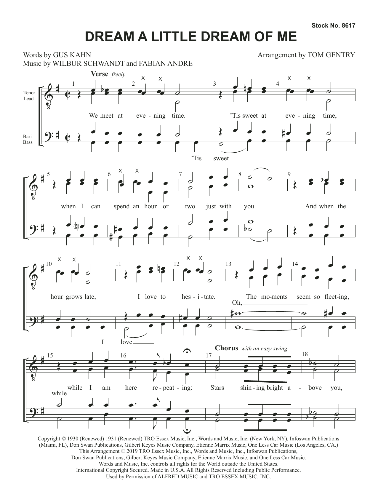 Gus Kahn Dream a Little Dream of Me (arr. Tom Gentry) sheet music notes and chords. Download Printable PDF.