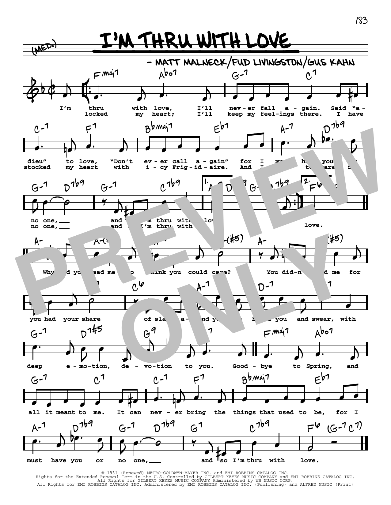 Gus Kahn I'm Thru With Love (High Voice) sheet music notes and chords. Download Printable PDF.