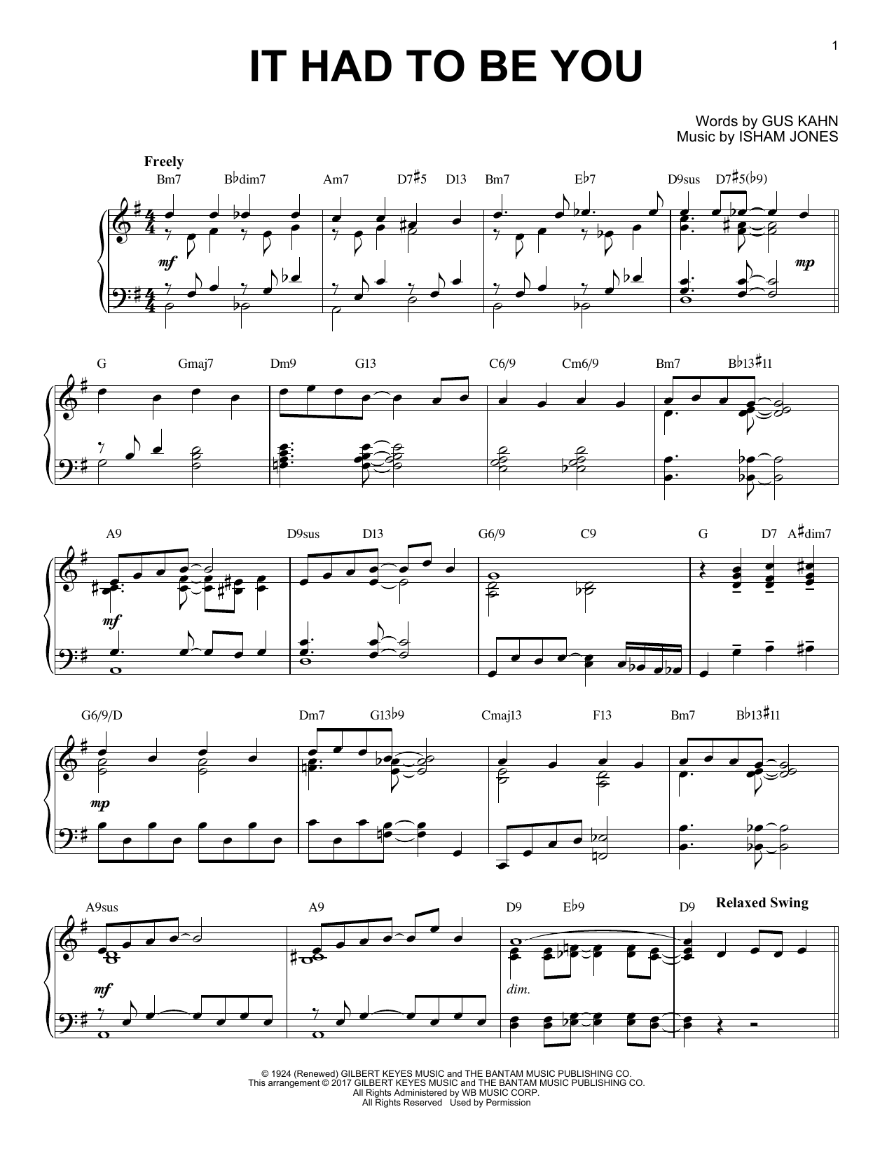 Gus Kahn It Had To Be You [Jazz version] sheet music notes and chords. Download Printable PDF.