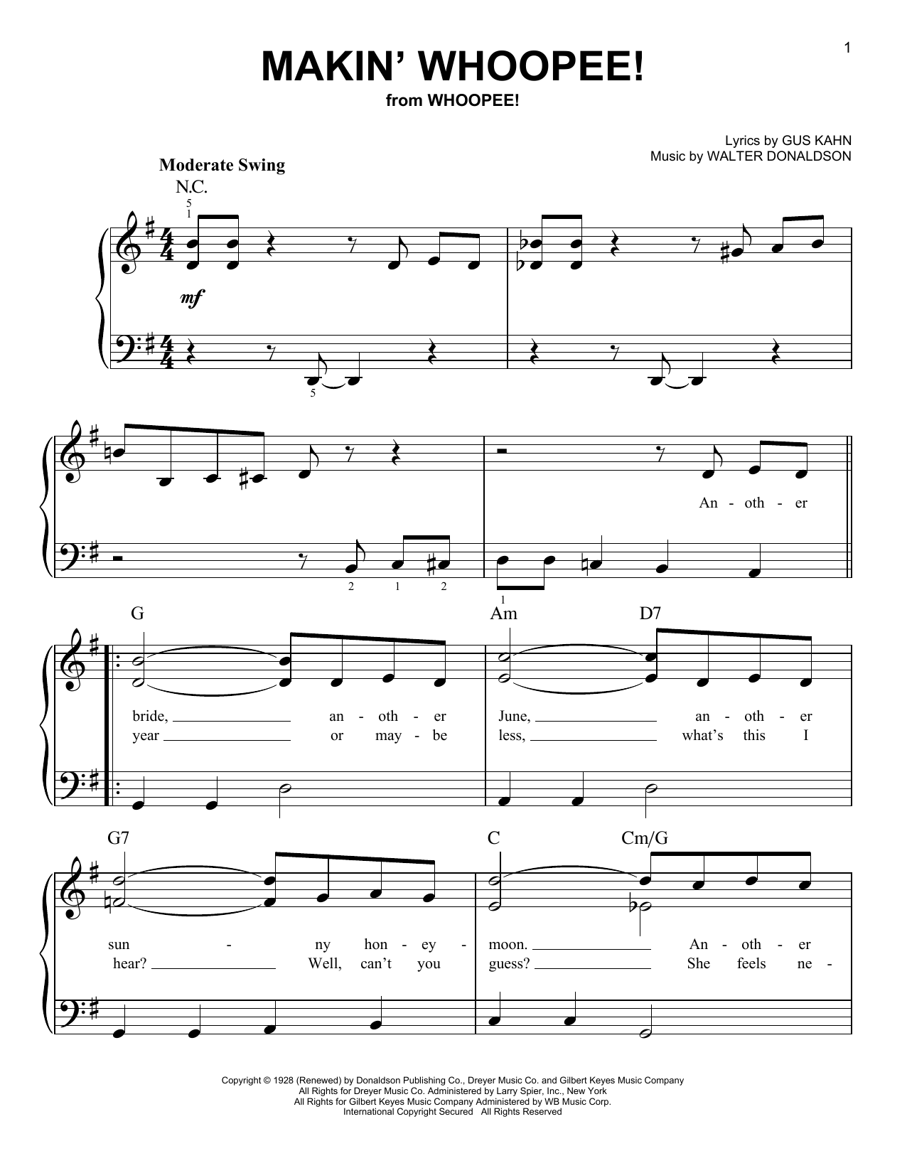 Gus Kahn Makin' Whoopee! sheet music notes and chords. Download Printable PDF.