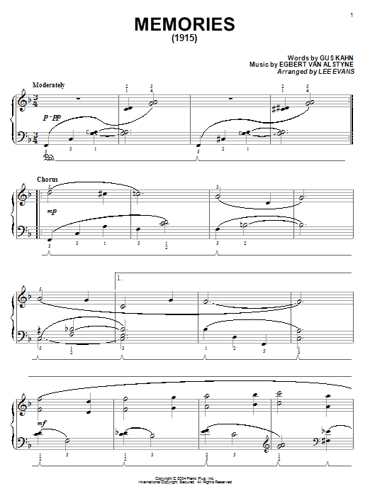 Gus Kahn Memories sheet music notes and chords arranged for Piano Solo