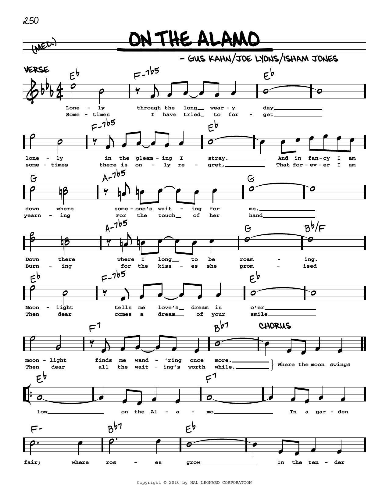 Gus Kahn On The Alamo (arr. Robert Rawlins) sheet music notes and chords arranged for Real Book – Melody, Lyrics & Chords