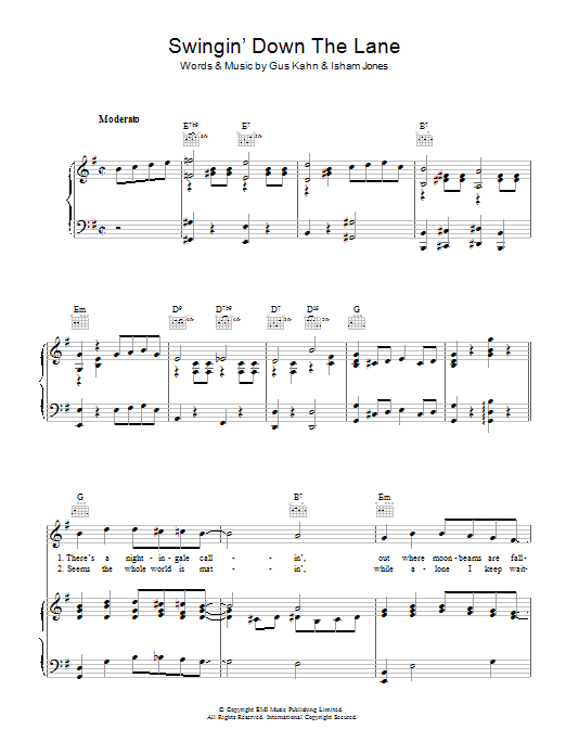 Gus Kahn Swingin' Down The Lane sheet music notes and chords arranged for Piano, Vocal & Guitar Chords