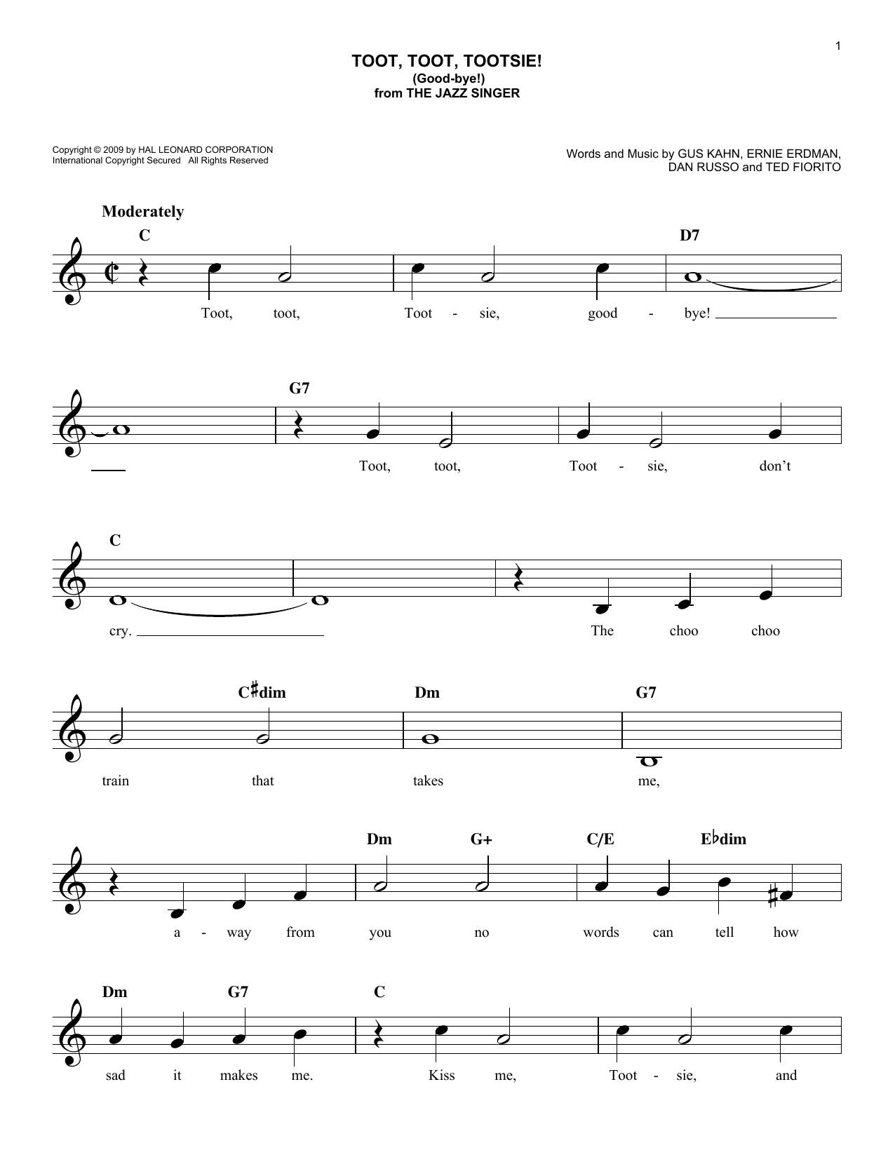 Gus Kahn Toot, Toot, Tootsie! (Good-bye!) sheet music notes and chords. Download Printable PDF.